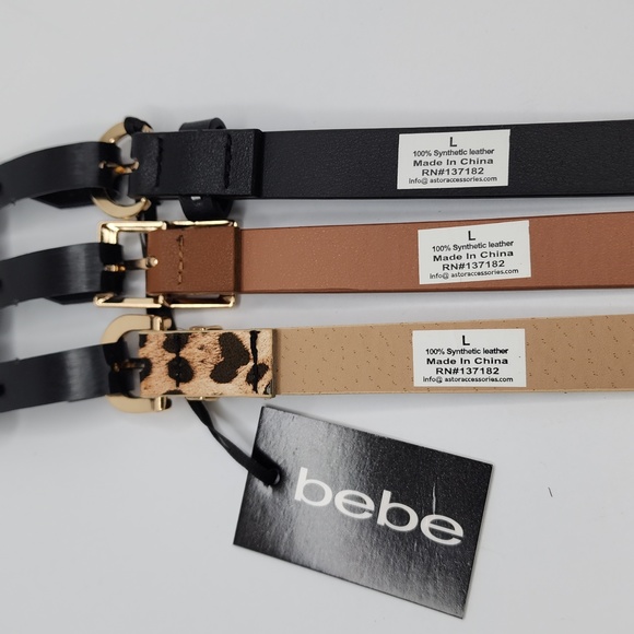 bebe WOMEN'SBELT, THIS ITEM COMES WITH 3 BELTS, BLACK, BROW & LEPPARD, LARGE (L) - Picture 7 of 11